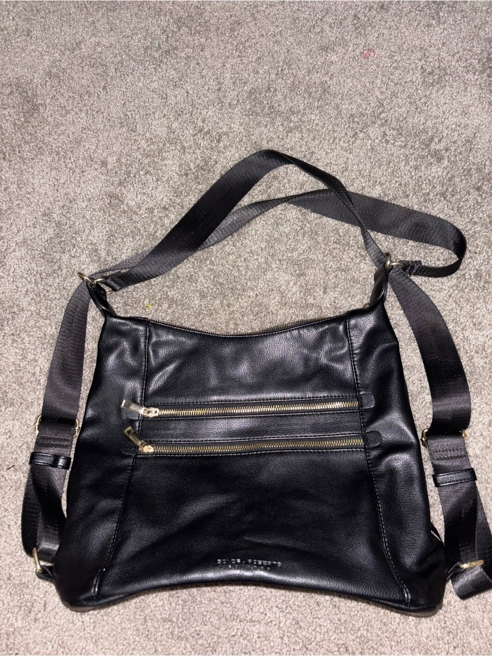 Sondra Roberts Black Leather Crossbody Bag with Gold Hardware